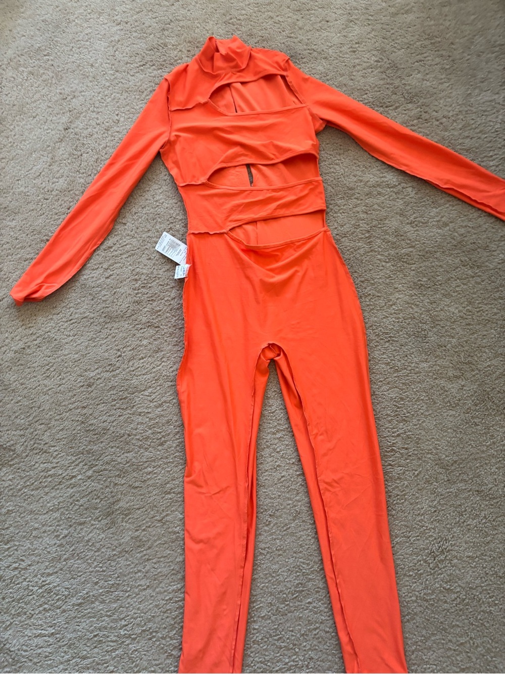 Neon Orange Long Sleeve Cutout Jumpsuit